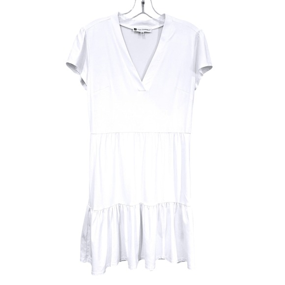 Jude Connally Dresses & Skirts - Jude Connally Tiered Babydoll Dress Women's XS White V-Neck Preppy Dainty Casual